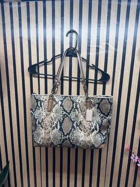 Coach Snakeskin Print Tote Bag with Chain Detail